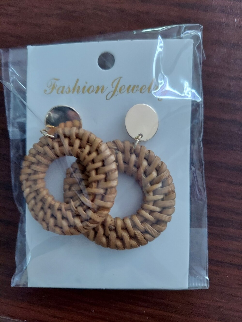 Fashion Jewelry Gold-Top Woven Tan Hoop Earrings